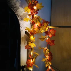 1.7M 20 LEDs Fall Maple Leaf Rattan LED String Lights, Thanksgiving Harvest Autumn Festival Decorative Lights (Battery Not Included) for Halloween Holiday Party, Garden 2/5pcs