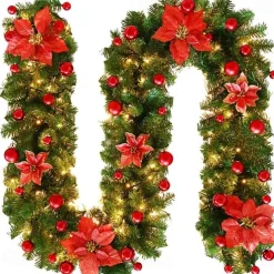 2.7M Christmas Rattan Garland Decorative Green/Red Garland for Stairs Christmas Artificial Xmas Tree Rattan Banner Decoration Gift