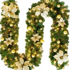 2.7M Christmas Rattan Garland Decorative Green/Red Garland for Stairs Christmas Artificial Xmas Tree Rattan Banner Decoration Gift