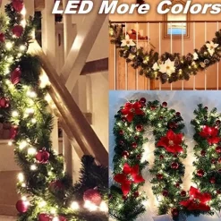 2.7M Christmas Rattan Garland Decorative Green/Red Garland for Stairs Christmas Artificial Xmas Tree Rattan Banner Decoration Gift