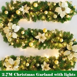 2.7M Christmas Rattan Garland Decorative Green/Red Garland for Stairs Christmas Artificial Xmas Tree Rattan Banner Decoration Gift