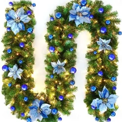 2.7M Christmas Rattan Garland Decorative Green/Red Garland for Stairs Christmas Artificial Xmas Tree Rattan Banner Decoration Gift