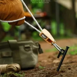 5m Outdoor Windproof Rope, Heavy-Duty Camping Rope with Pulley System, Reflective Nylon Cord with Adjustable Buckle & 2 Stainless Steel Carabiners for Hiking, Tent Setup, Gear Securing