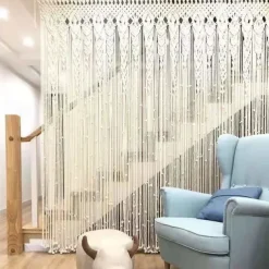 Macrame Hanging Curtain Decor Boho Long Hanging Fringe Chic Door Divider Curtains Handmade Crochet Tapestries Drapes Decorations for Living Room Windows Dorm Apartment Baby Shower Party