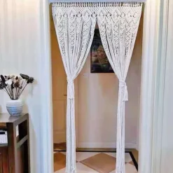 Macrame Hanging Curtain Decor Boho Long Hanging Fringe Chic Door Divider Curtains Handmade Crochet Tapestries Drapes Decorations for Living Room Windows Dorm Apartment Baby Shower Party