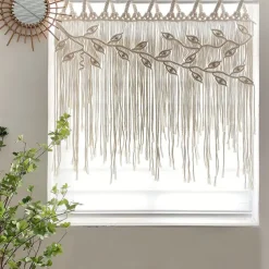 Macrame Window Curtain Wall Hanging Woven Tapestry Bedroom Kitchen Leaf Shape Living Room Curtains Wall Decor