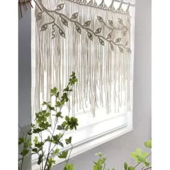 Macrame Window Curtain Wall Hanging Woven Tapestry Bedroom Kitchen Leaf Shape Living Room Curtains Wall Decor