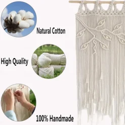 Macrame Window Curtain Wall Hanging Woven Tapestry Bedroom Kitchen Leaf Shape Living Room Curtains Wall Decor