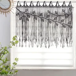 Macrame Window Curtain Wall Hanging Woven Tapestry Bedroom Kitchen Leaf Shape Living Room Curtains Wall Decor