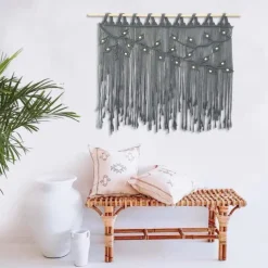 Macrame Window Curtain Wall Hanging Woven Tapestry Bedroom Kitchen Leaf Shape Living Room Curtains Wall Decor
