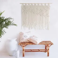 Macrame Window Curtain Wall Hanging Woven Tapestry Bedroom Kitchen Leaf Shape Living Room Curtains Wall Decor