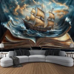 Magic Book Pirate Hanging Tapestry Wall Art Large Tapestry Mural Decor Photograph Backdrop Blanket Curtain Home Bedroom Living Room Decoration