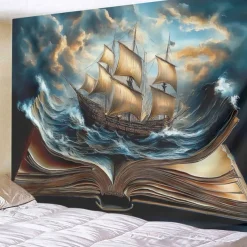 Magic Book Pirate Hanging Tapestry Wall Art Large Tapestry Mural Decor Photograph Backdrop Blanket Curtain Home Bedroom Living Room Decoration