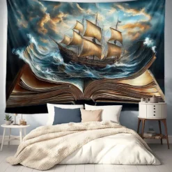 Magic Book Pirate Hanging Tapestry Wall Art Large Tapestry Mural Decor Photograph Backdrop Blanket Curtain Home Bedroom Living Room Decoration