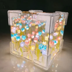 Magic Cube Tulip Mirror Night Light: Creative Room Decoration Mirror Perfect for Mother's Day, Valentine's Day, Birthdays, or Any Special Occasion for Gifting to Moms, Girlfriends, Daughters
