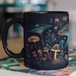Magic Mushroom Mug, Mushroom Mug, Black Mushroom Coffee Cup, Novelty Coffee Mugs, Cute Bioluminescent Mushroom Gifts, Gifts For Mushroom Lovers