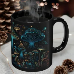 Magic Mushroom Mug, Mushroom Mug, Black Mushroom Coffee Cup, Novelty Coffee Mugs, Cute Bioluminescent Mushroom Gifts, Gifts For Mushroom Lovers