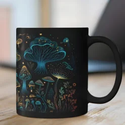 Magic Mushroom Mug, Mushroom Mug, Black Mushroom Coffee Cup, Novelty Coffee Mugs, Cute Bioluminescent Mushroom Gifts, Gifts For Mushroom Lovers