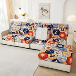 Magic Sofa Cover Stretch Sofa Seat Couch Cushion Slipcovers Vintage Style, Anti-Slip Furniture Protector for Sectional 1/2/3/4 Seat Cover,L Shape Sofa Covers, Chaise Lounge Sofa Slipcover