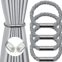 Magnetic Curtain Tie Backs Window,Pearl Beaded Tieback Curtain Holdbacks,Buckles Clip for Home Bedroom Office Decorative Curtain