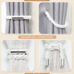 Magnetic Curtain Tie Backs Window,Pearl Beaded Tieback Curtain Holdbacks,Buckles Clip for Home Bedroom Office Decorative Curtain