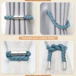 Magnetic Curtain Tie Backs Window,Pearl Beaded Tieback Curtain Holdbacks,Buckles Clip for Home Bedroom Office Decorative Curtain