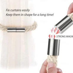 Magnetic Curtain Tie Backs Window,Pearl Beaded Tieback Curtain Holdbacks,Buckles Clip for Home Bedroom Office Decorative Curtain