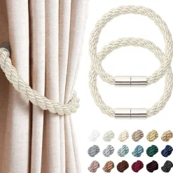 Magnetic Curtain Tie Backs Window,Pearl Beaded Tieback Curtain Holdbacks,Buckles Clip for Home Bedroom Office Decorative Curtain