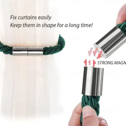 Magnetic Curtain Tie Backs Window,Pearl Beaded Tieback Curtain Holdbacks,Buckles Clip for Home Bedroom Office Decorative Curtain