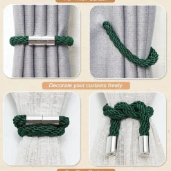 Magnetic Curtain Tie Backs Window,Pearl Beaded Tieback Curtain Holdbacks,Buckles Clip for Home Bedroom Office Decorative Curtain