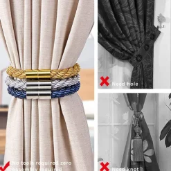 Magnetic Curtain Tie Backs Window,Pearl Beaded Tieback Curtain Holdbacks,Buckles Clip for Home Bedroom Office Decorative Curtain