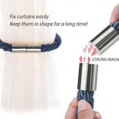 Magnetic Curtain Tie Backs Window,Pearl Beaded Tieback Curtain Holdbacks,Buckles Clip for Home Bedroom Office Decorative Curtain