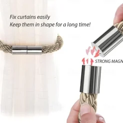 Magnetic Curtain Tie Backs Window,Pearl Beaded Tieback Curtain Holdbacks,Buckles Clip for Home Bedroom Office Decorative Curtain