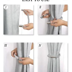 Magnetic Curtain Tie Backs Window,Pearl Beaded Tieback Curtain Holdbacks,Buckles Clip for Home Bedroom Office Decorative Curtain