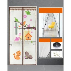 Magnetic Door Screen Mesh Screen Mosquito Net for Door Curtain Printed Pattern Bedroom Livingroom Children's Room