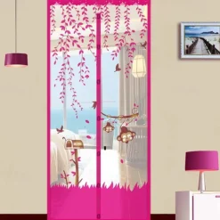 Magnetic Door Screen Mesh Screen Door Magical Mesh Screen Window Door Hands Free Magnetic Door Screen Automatic Closing Summer Curtain Net Floral Pattern