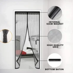 Magnetic Fly Screen Door, Home Insect Protection Balcony Door, Magnetic Curtain, Fly Screen, Windproof for Balcony Door, Living Room, Cellar Door and Patio Door, Adhesive