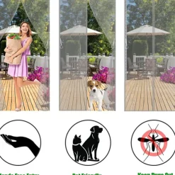 Magnetic Fly Screen Door,Heavy Duty Bug Curtain Full Frame, Keep Bugs Out Lets Fresh Air in Without Drilling