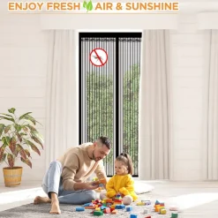 Magnetic Screen Door，Mosquito Net, Fly Insect Door Screen Magnetic Closure, Magnetic Door Screen Mesh Mosquito Protection for Convenient Entry, Keep Bugs Out Black