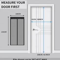 Magnetic Screen Door，Mosquito Net, Fly Insect Door Screen Magnetic Closure, Magnetic Door Screen Mesh Mosquito Protection for Convenient Entry, Keep Bugs Out Black