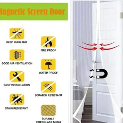 Magnetic Screen Doors with Magnets for Doors, Fiberglass Mesh Curtain, Automatic Closing Quiet for Patio, Deck, Porch, Balcony, Glass, Garage and Even Sliding Doors