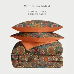 Mandala Bohemian Duvet Cover Full Size Bedding Set Cotton Bed Sets Quilt Cover Soft Lightweight Comforter Cover with 2 Pillowcases for Summer Spring Vintage Ethnic