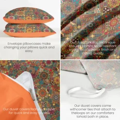 Mandala Bohemian Duvet Cover Full Size Bedding Set Cotton Bed Sets Quilt Cover Soft Lightweight Comforter Cover with 2 Pillowcases for Summer Spring Vintage Ethnic