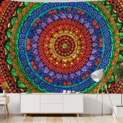 Mandala Bohemian Indian Wall Tapestry Art Decor Blanket Curtain Hanging Home Bedroom Living Room Dorm Decoration Boho Hippie Psychedelic Floral Flower Lotus