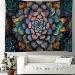 Mandala Bohemian Succulents Hanging Tapestry Wall Art Large Tapestry Mural Decor Photograph Backdrop Blanket Curtain Home Bedroom Living Room Decoration
