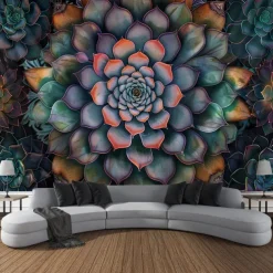 Mandala Bohemian Succulents Hanging Tapestry Wall Art Large Tapestry Mural Decor Photograph Backdrop Blanket Curtain Home Bedroom Living Room Decoration