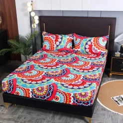 Mandala Geometric Fitted Sheets Single Small Double King Super King Small Square Bottom Sheets Twin Full Size Bedsheet Bed White Multicolor