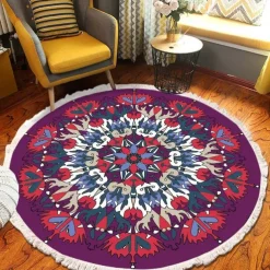 Mandala Tassel Round Carpet Area Rug Ethnic Style Room Living Room Bedroom Coffee Table Floor Mat