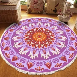 Mandala Tassel Round Carpet Area Rug Ethnic Style Room Living Room Bedroom Coffee Table Floor Mat