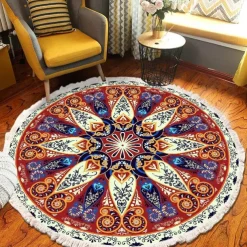 Mandala Tassel Round Carpet Area Rug Ethnic Style Room Living Room Bedroom Coffee Table Floor Mat